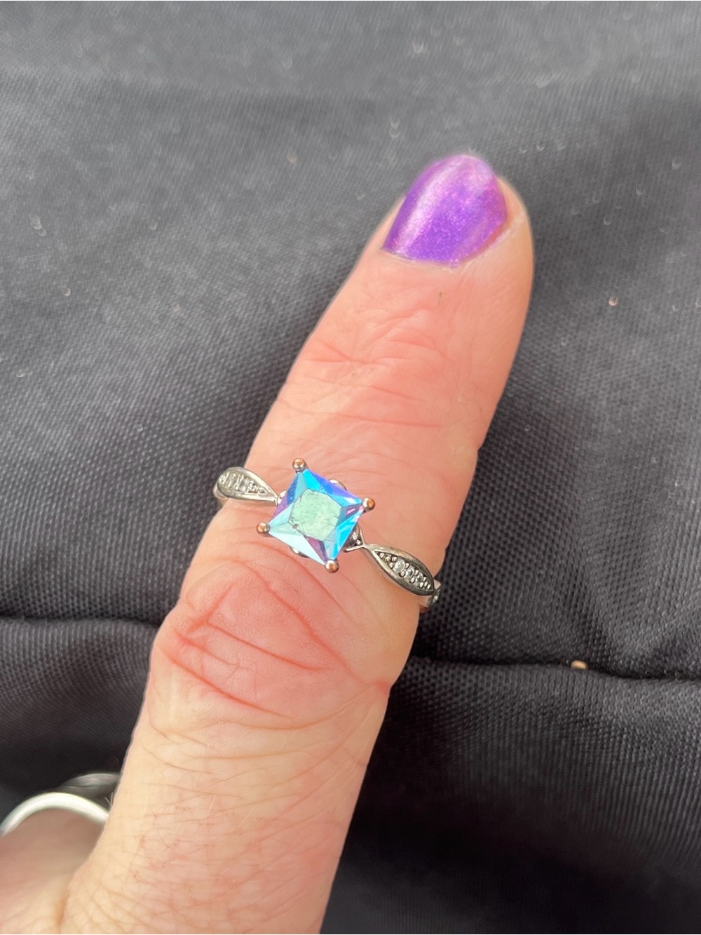925 Sterling Silver Mystic Topaz Princess Cut Ring Size 8 Vintage Style